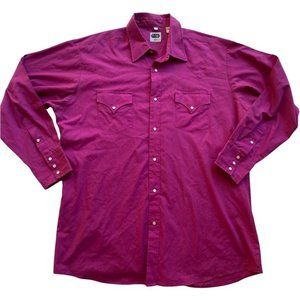 Vintage T-W Westerns Men's Fuchsia Pearl Snap Button Up Shirt (18-35) XL